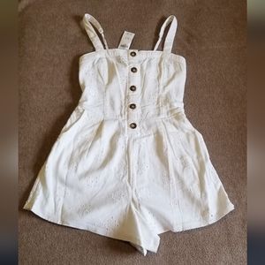 Hollister white sleeveless shorts romper with eyelets pattern for summer